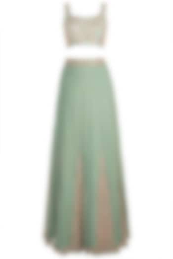Mint Green Embroidered Wedding Lehenga Set by Pleats by Kaksha & Dimple at Pernia's Pop Up Shop