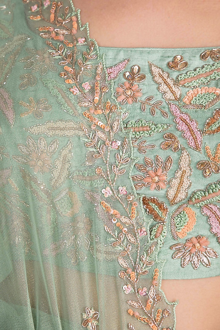 Mint Green Embroidered Wedding Lehenga Set by Pleats by Kaksha & Dimple at Pernia's Pop Up Shop
