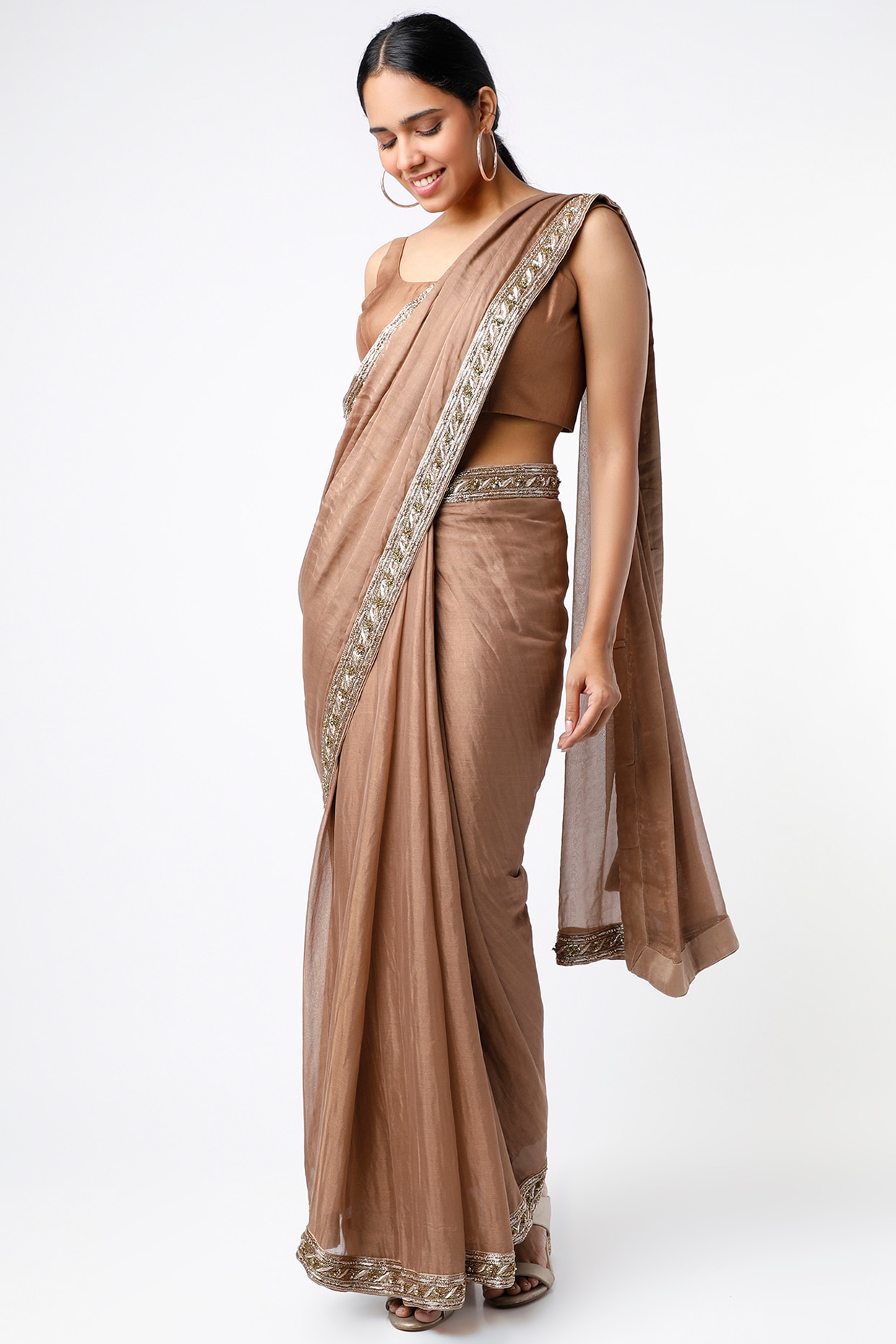 Buy Sequins Work Viridian Green Crepe Saree Online KALKI Fashion India