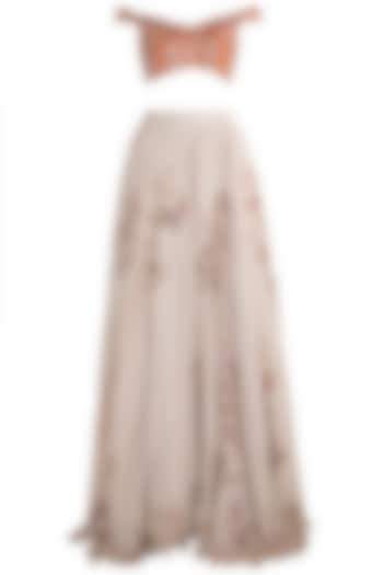 Orange, Ivory & Blue Embroidered Bridal Lehenga Set by Pleats by Kaksha & Dimple at Pernia's Pop Up Shop