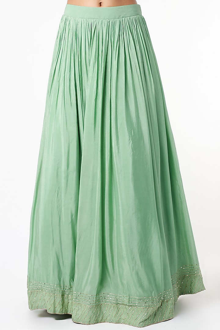 Aquamarine Green Embroidered Skirt Set by Pleats by Kaksha & Dimple at Pernia's Pop Up Shop
