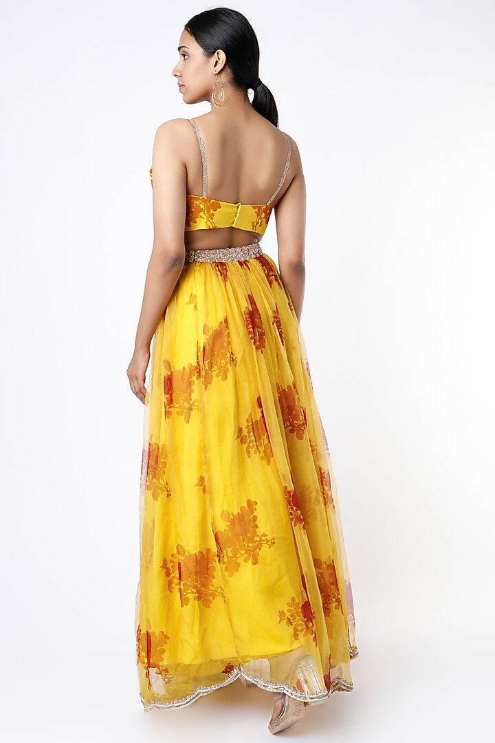 Yellow Printed Skirt Set by Pleats by Kaksha & Dimple at Pernia's Pop Up Shop