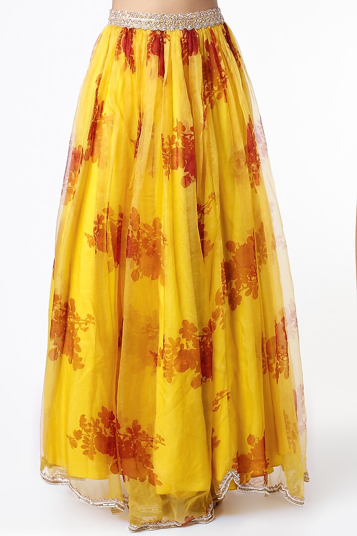 Yellow Printed Skirt Set by Pleats by Kaksha & Dimple at Pernia's Pop Up Shop