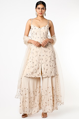Ivory Embellished Tunic Set by Pleats by Kaksha & Dimple
