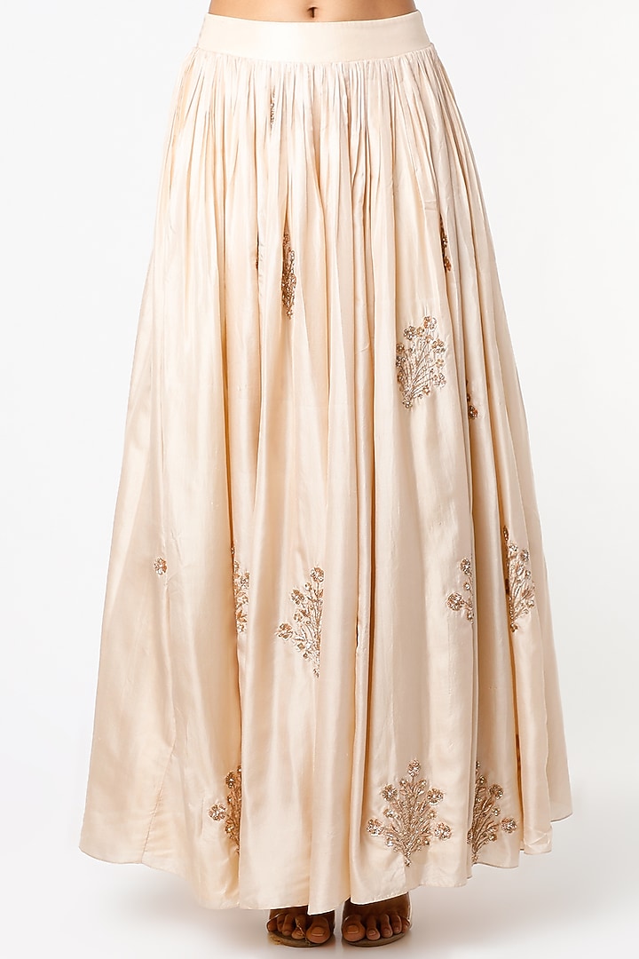 Ivory Embroidered Skirt Set by Pleats by Kaksha & Dimple at Pernia's Pop Up Shop