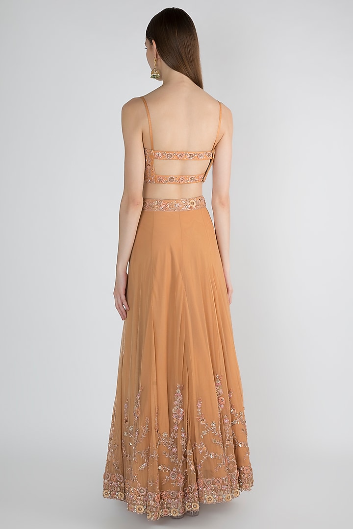 Orange Embellished Bridal Lehenga Set by Pleats by Kaksha & Dimple at Pernia's Pop Up Shop
