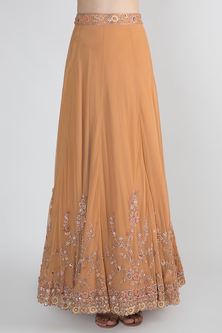 Orange Embellished Bridal Lehenga Set by Pleats by Kaksha & Dimple at Pernia's Pop Up Shop