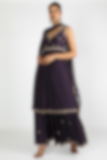 Purple Embroidered Sharara Set by Pleats By Kaksha & Dimple