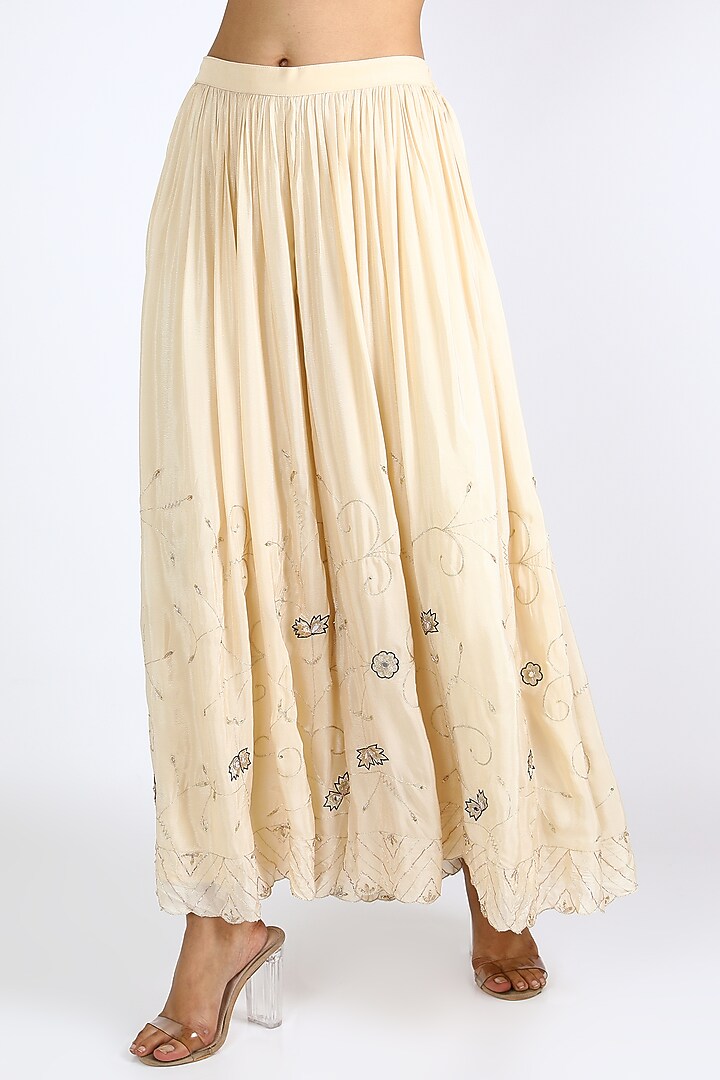 Ivory Embroidered Sharara Set by Pleats By Kaksha & Dimple at Pernia's Pop Up Shop