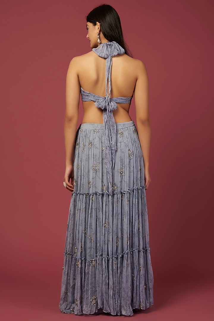 Periwinkle Purple Georgette Wedding Lehenga Set by Pleats By Kaksha & Dimple at Pernia's Pop Up Shop