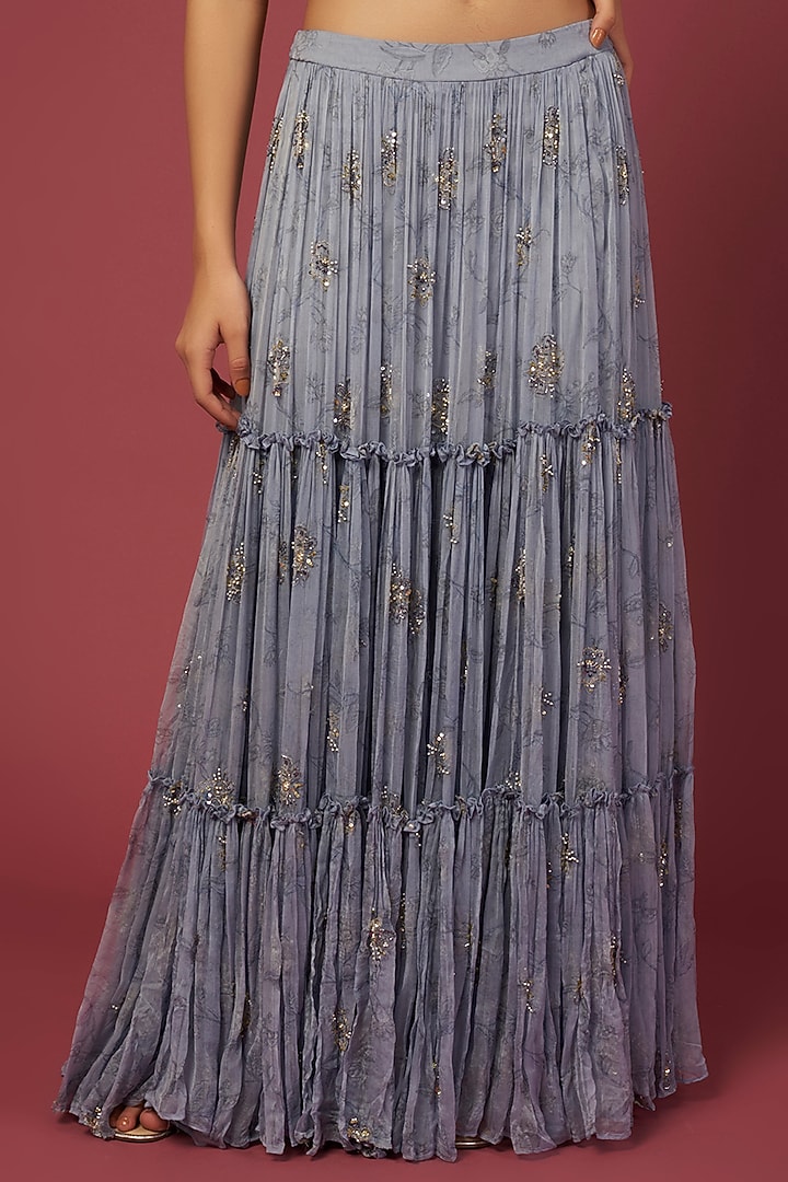 Periwinkle Purple Georgette Wedding Lehenga Set by Pleats By Kaksha & Dimple at Pernia's Pop Up Shop