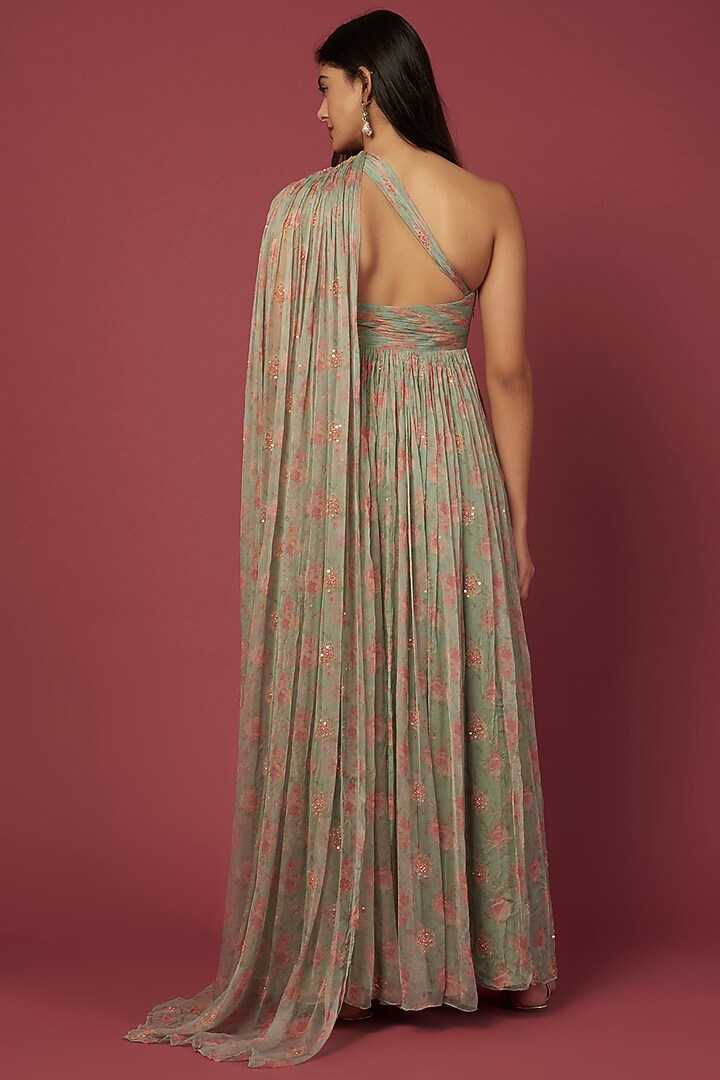 Laguna Green Embroidered Wedding Anarkali Set by Pleats By Kaksha & Dimple at Pernia's Pop Up Shop