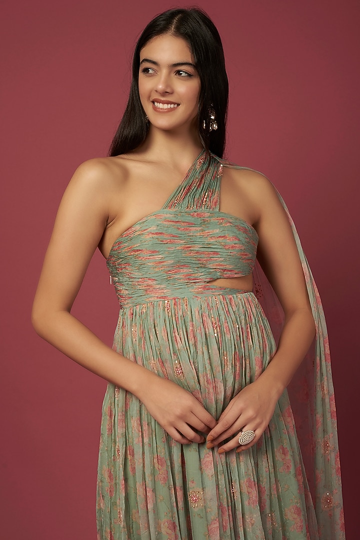 Laguna Green Embroidered Wedding Anarkali Set by Pleats By Kaksha & Dimple at Pernia's Pop Up Shop