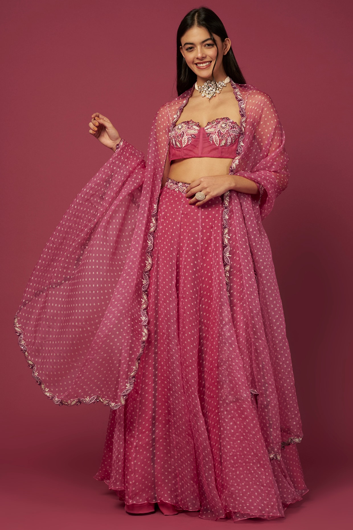 Buy Pink Lehenga With Bandhani Gota Patti Kurti Online – Vasansi Jaipur