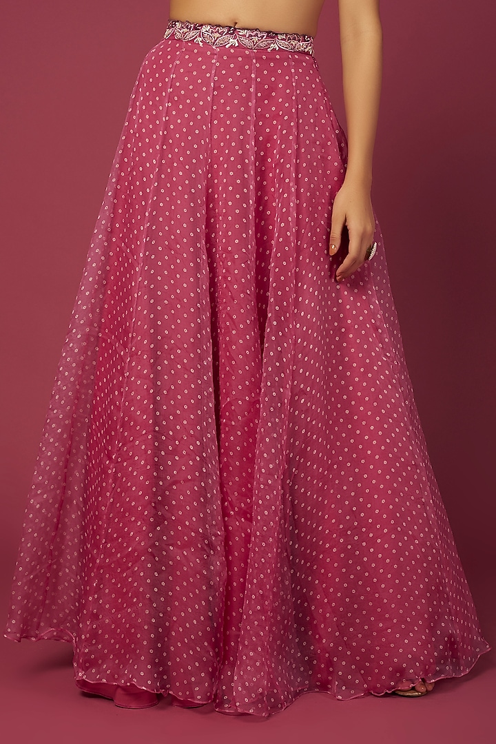Pink Organza Bandhani Wedding Lehenga Set by Pleats By Kaksha & Dimple at Pernia's Pop Up Shop