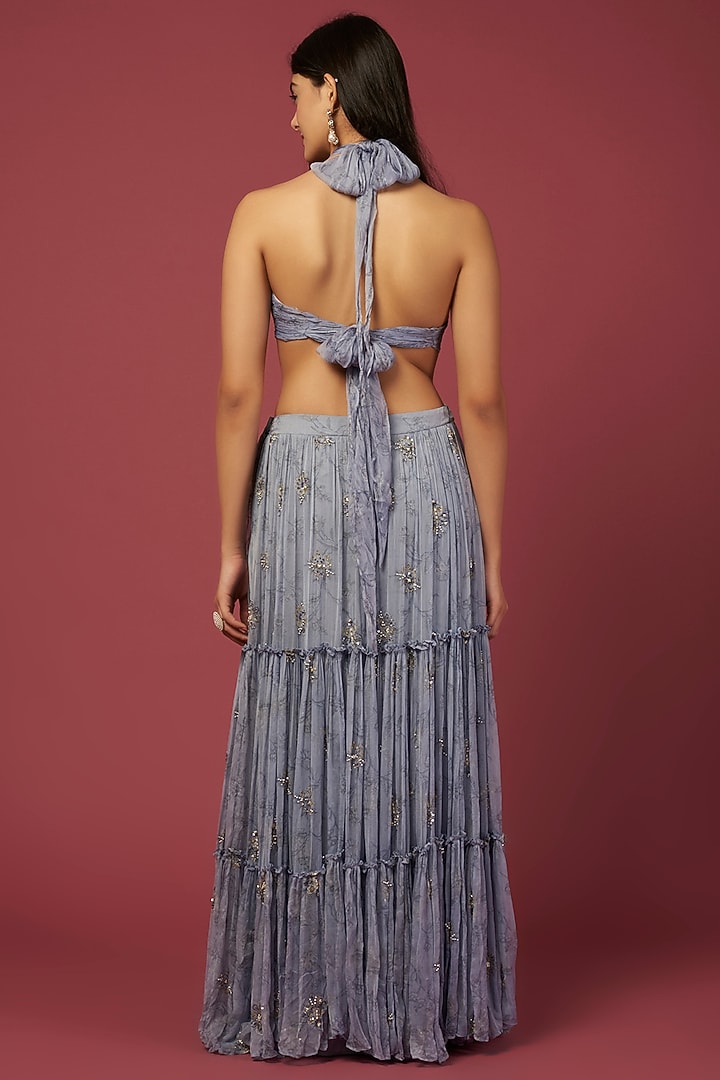 Periwinkle Purple Georgette Embroidered Lehenga Set For Girls by Pleats by Kaksha - Kids at Pernia's Pop Up Shop