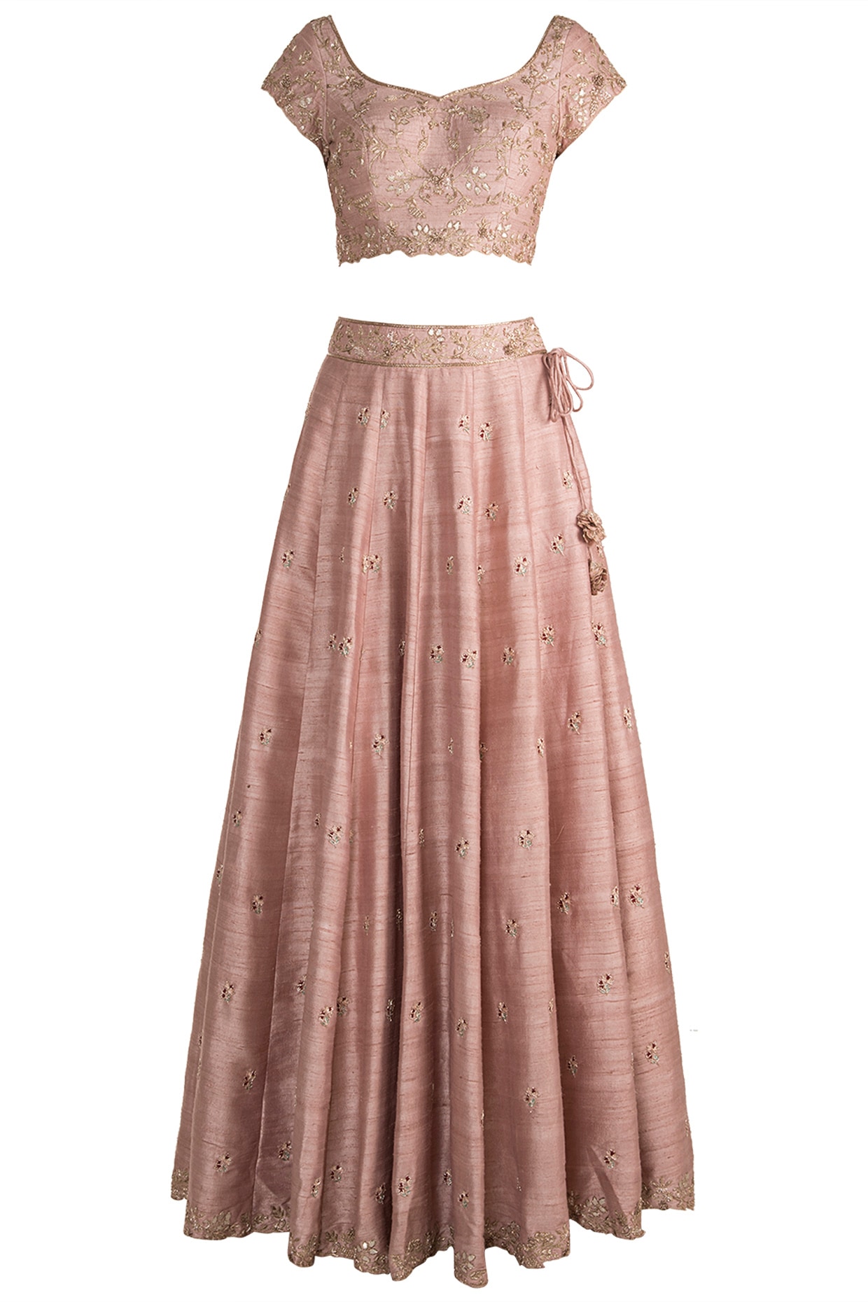 Girls Silk Blazer And Tissue Lehenga With Belt