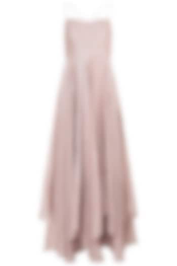 Pink Crepe Embroidered Gown With Dupatta by Pleats by Kaksha - Kids
