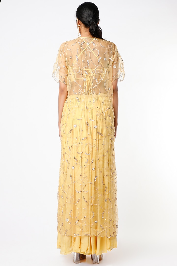 Yellow Embroidered Pant Set For Girls by Pleats by Kaksha - Kids at Pernia's Pop Up Shop