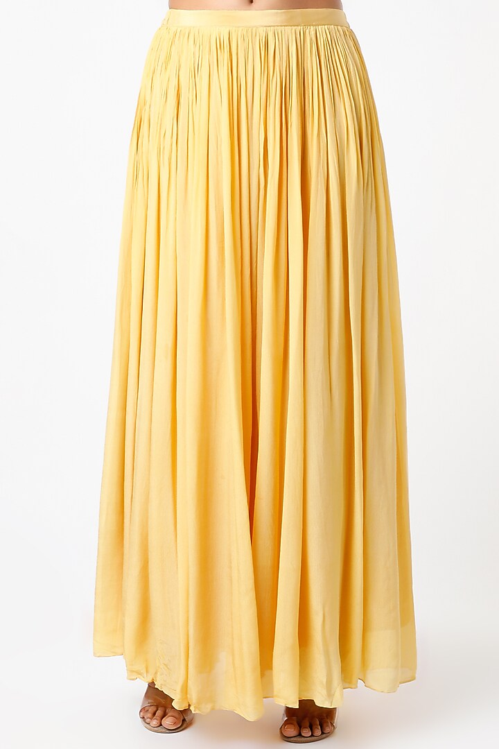 Yellow Embroidered Pant Set For Girls by Pleats by Kaksha - Kids at Pernia's Pop Up Shop