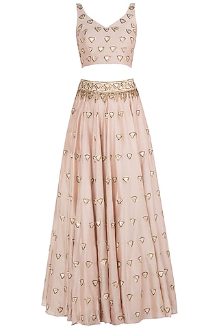 Pink Chanderi Embroidered Lehenga Set For Girls by Pleats by Kaksha - Kids