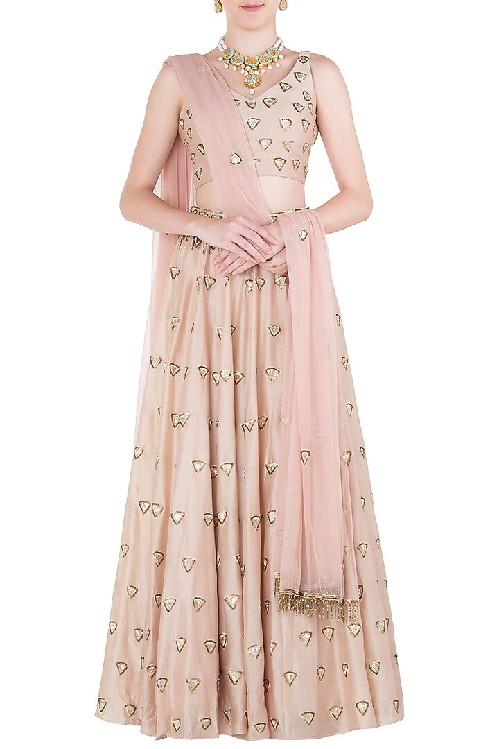 Pink Chanderi Embroidered Lehenga Set For Girls by Pleats by Kaksha - Kids at Pernia's Pop Up Shop