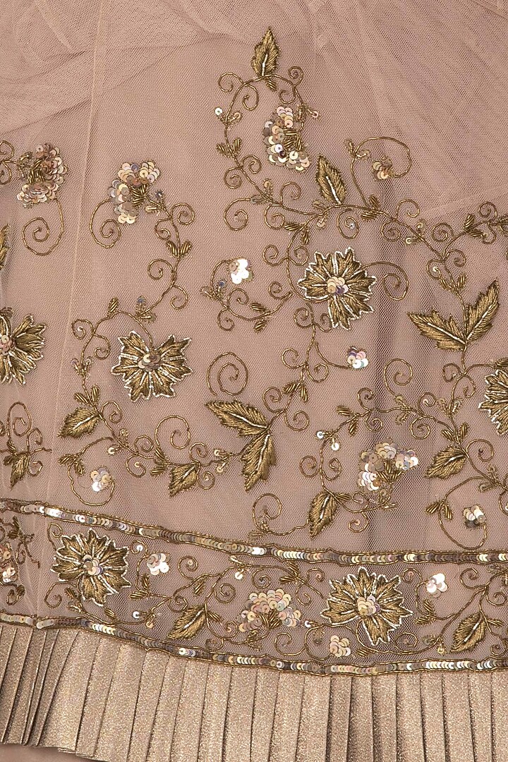 Blush Pink Net Embroidered Frilled Lehenga Set For Girls by Pleats by Kaksha - Kids at Pernia's Pop Up Shop