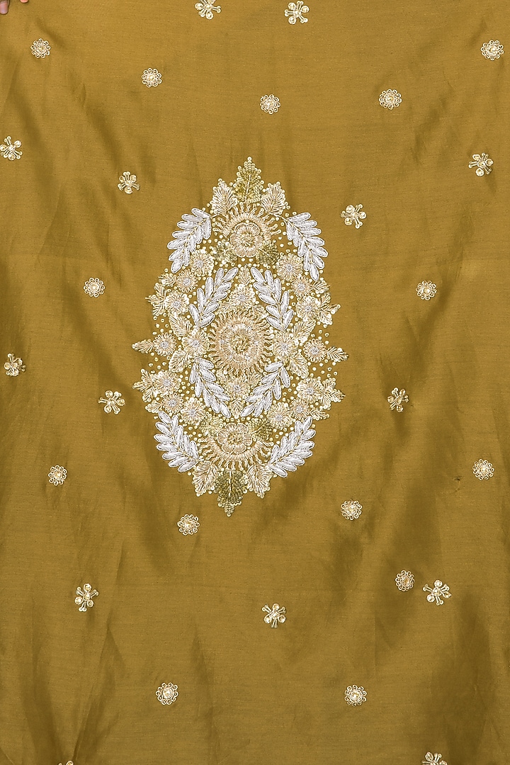Mustard Crepe Embroidered Lehenga Set For Girls by Pleats by Kaksha - Kids at Pernia's Pop Up Shop