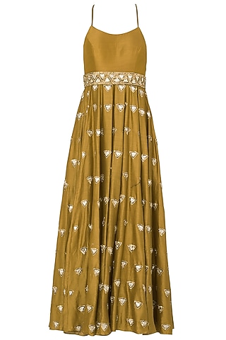 Dandelion Crepe Embroidered Anarkali Set For Girls by Pleats by Kaksha - Kids