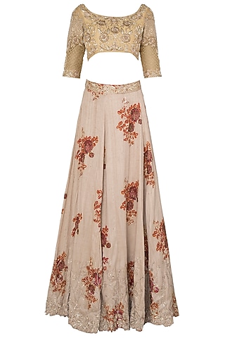 Ivory Raw Silk Printed Lehenga Set For Girls by Pleats by Kaksha - Kids