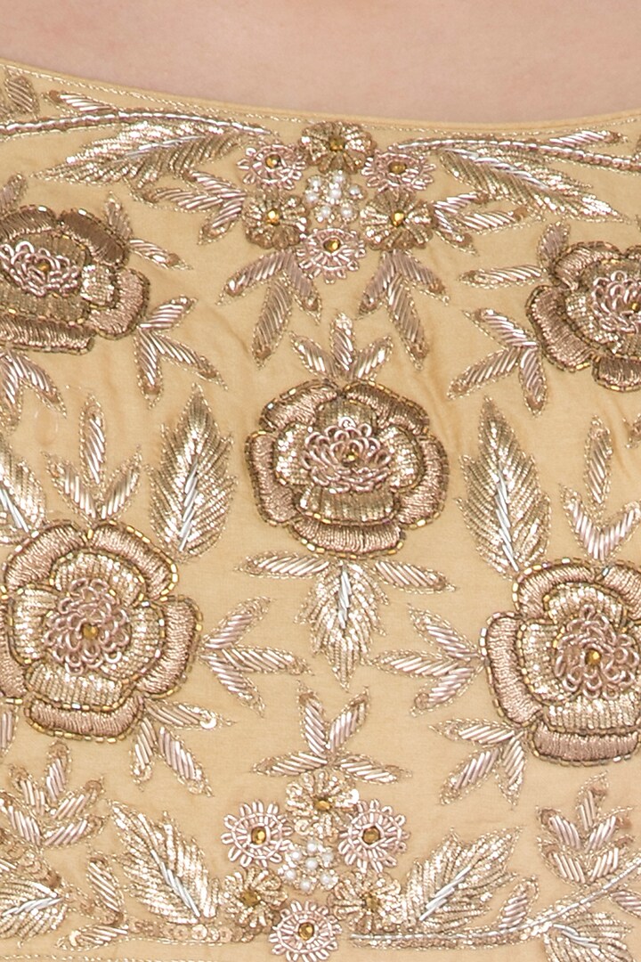 Ivory Raw Silk Printed Lehenga Set For Girls by Pleats by Kaksha - Kids at Pernia's Pop Up Shop