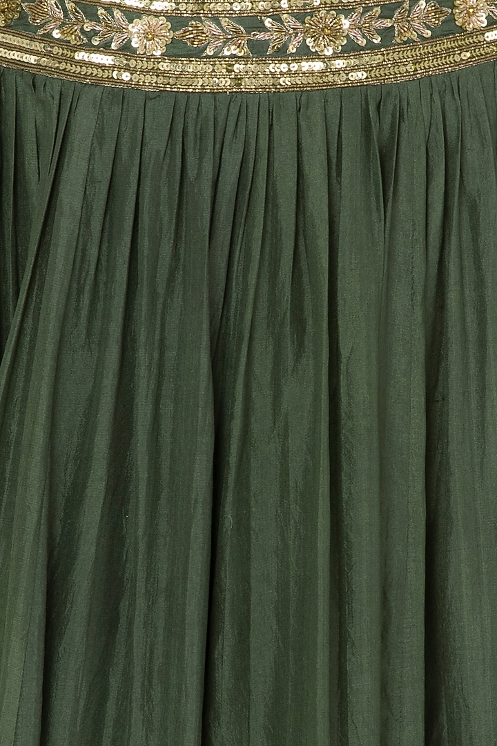 Green Crepe Embroidered Lehenga Set For Girls by Pleats by Kaksha - Kids at Pernia's Pop Up Shop