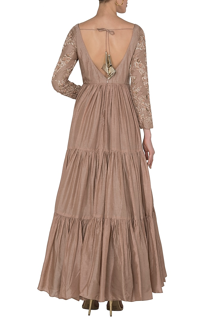 Salmon Pink Crepe Georgette Anarkali Set For Girls  by Pleats by Kaksha - Kids at Pernia's Pop Up Shop