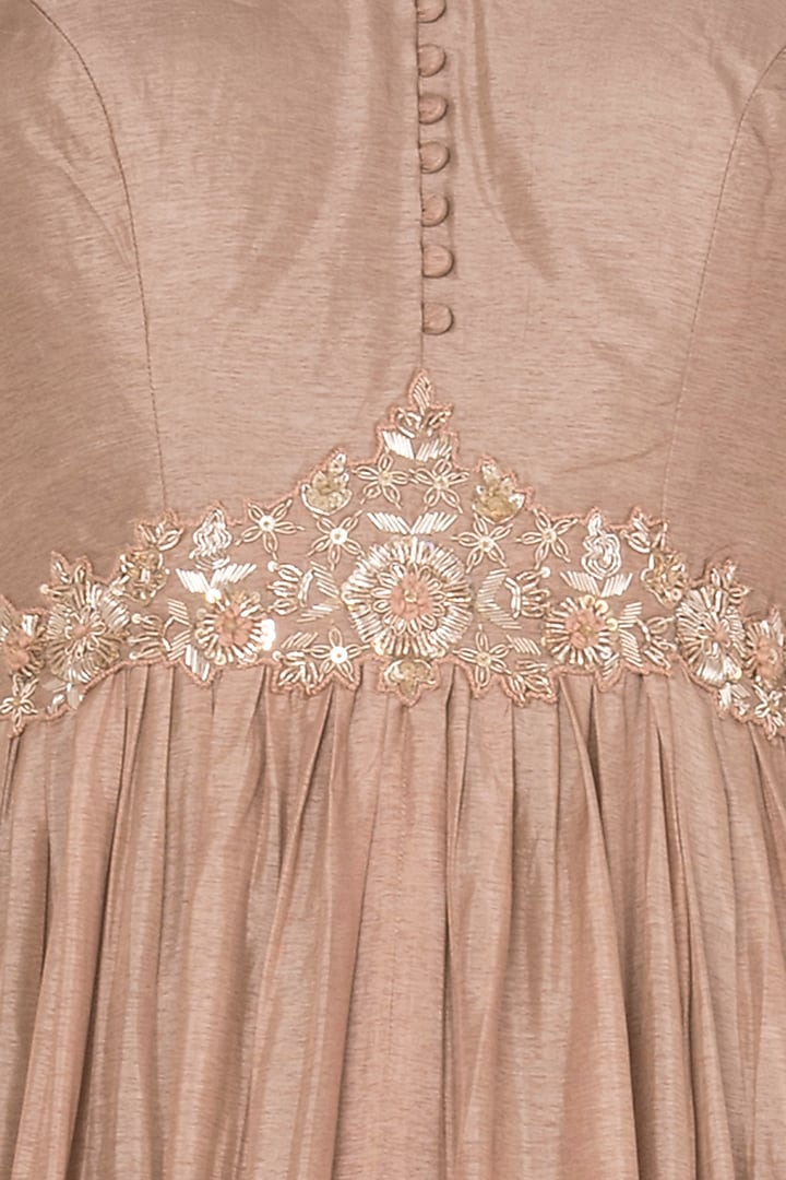 Salmon Pink Crepe Georgette Anarkali Set For Girls  by Pleats by Kaksha - Kids at Pernia's Pop Up Shop