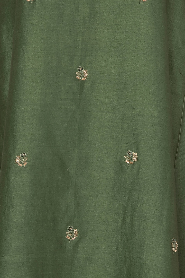 Pine Green Crepe Embroidered Tunic Set For Girls by Pleats by Kaksha - Kids at Pernia's Pop Up Shop