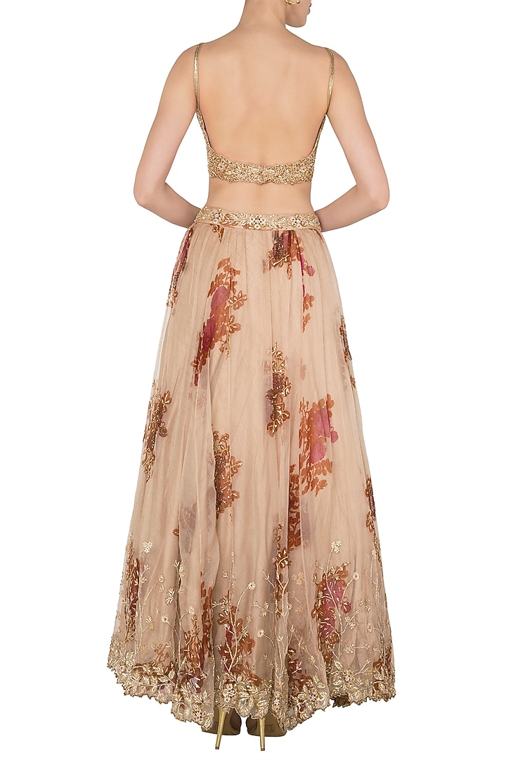 Ivory Organza Floral Printed Lehenga Set For Girls by Pleats by Kaksha - Kids at Pernia's Pop Up Shop