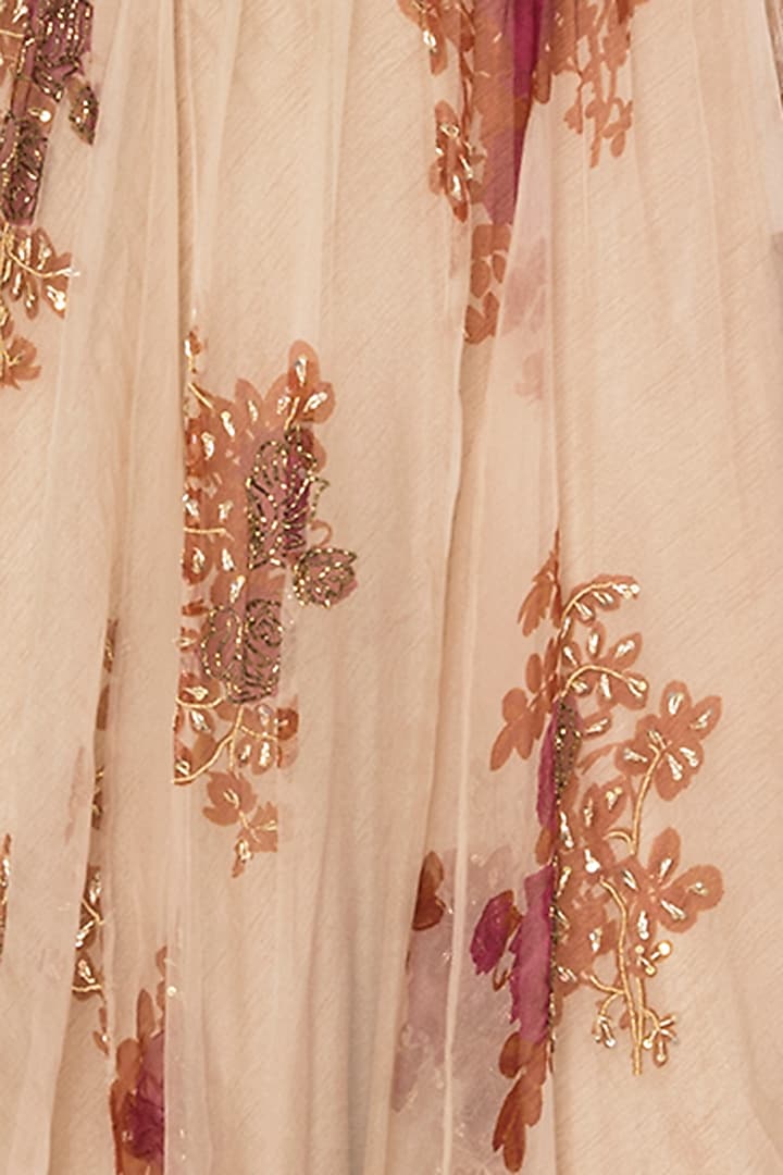 Ivory Organza Floral Printed Lehenga Set For Girls by Pleats by Kaksha - Kids at Pernia's Pop Up Shop