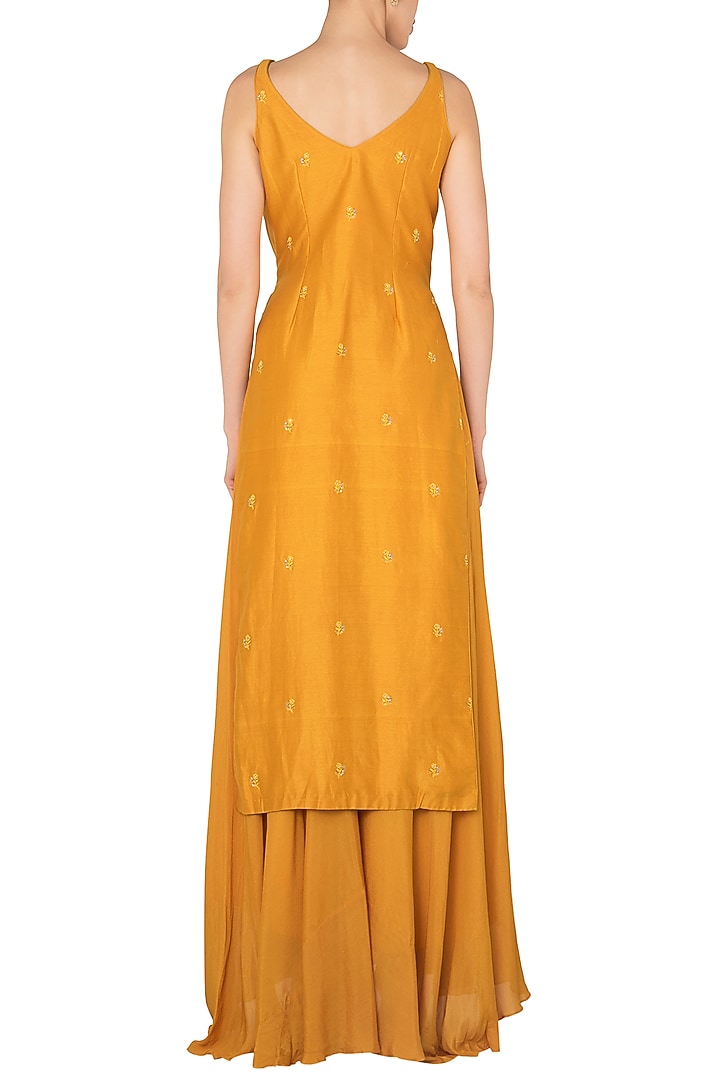 Yellow Crepe Tunic Set For Girls by Pleats by Kaksha - Kids at Pernia's Pop Up Shop