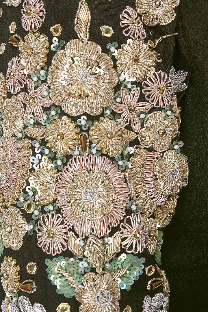 Olive Green Silk Georgette Embroidered Anarkali Set For Girls by Pleats by Kaksha - Kids at Pernia's Pop Up Shop