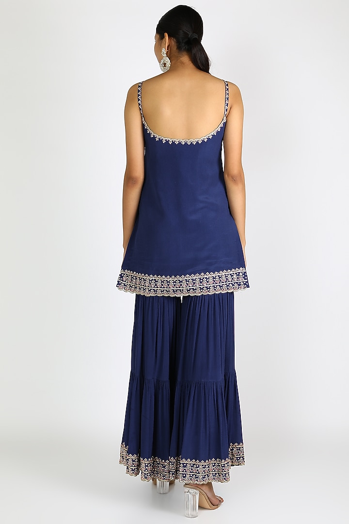Cobalt Blue Embroidered Sharara Set For Girls by Pleats by Kaksha - Kids at Pernia's Pop Up Shop