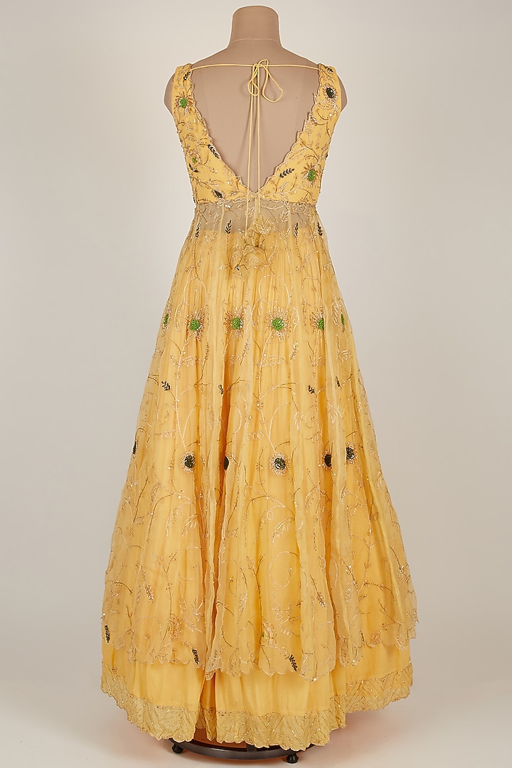 Yellow Embroidered Lehenga Set For Girls With Jacket by Pleats by Kaksha - Kids at Pernia's Pop Up Shop
