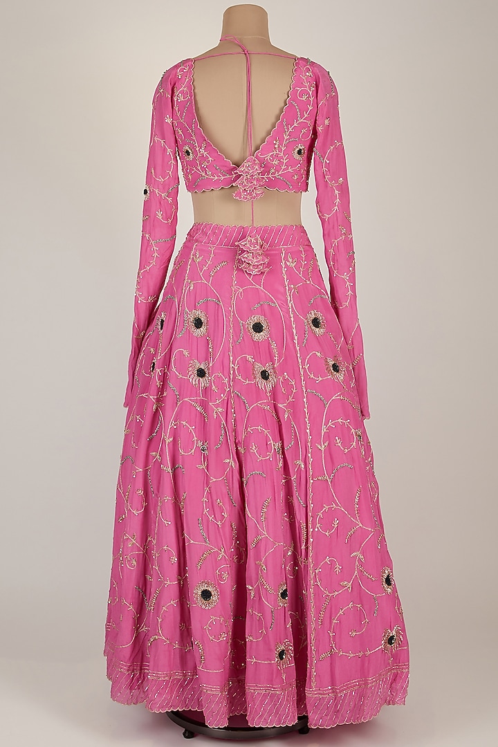 Pink Embroidered Lehenga Set For Girls by Pleats by Kaksha - Kids at Pernia's Pop Up Shop