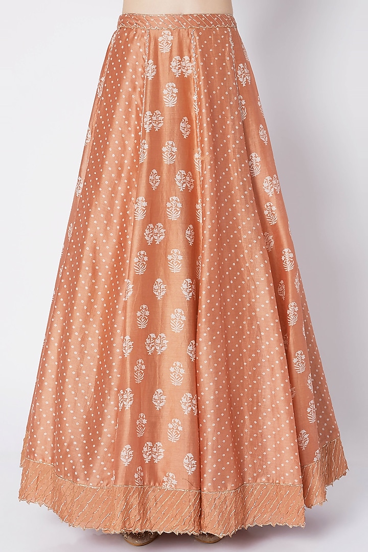 Orange Crepe Embroidered & Printed Lehenga Set For Girls by Pleats by Kaksha - Kids at Pernia's Pop Up Shop