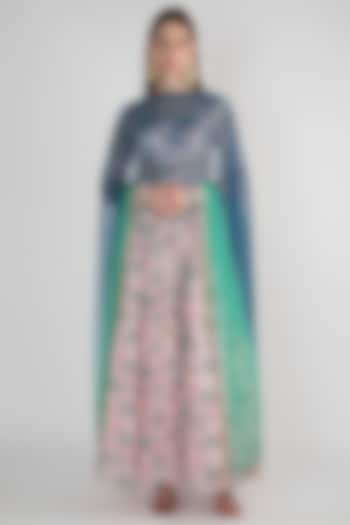 Pale Pink Printed Anarkali With Dupatta For Girls by Pleats by Kaksha - Kids