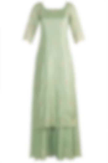 Mint Green Silk Embellished Tunic Set For Girls by Pleats by Kaksha - Kids at Pernia's Pop Up Shop