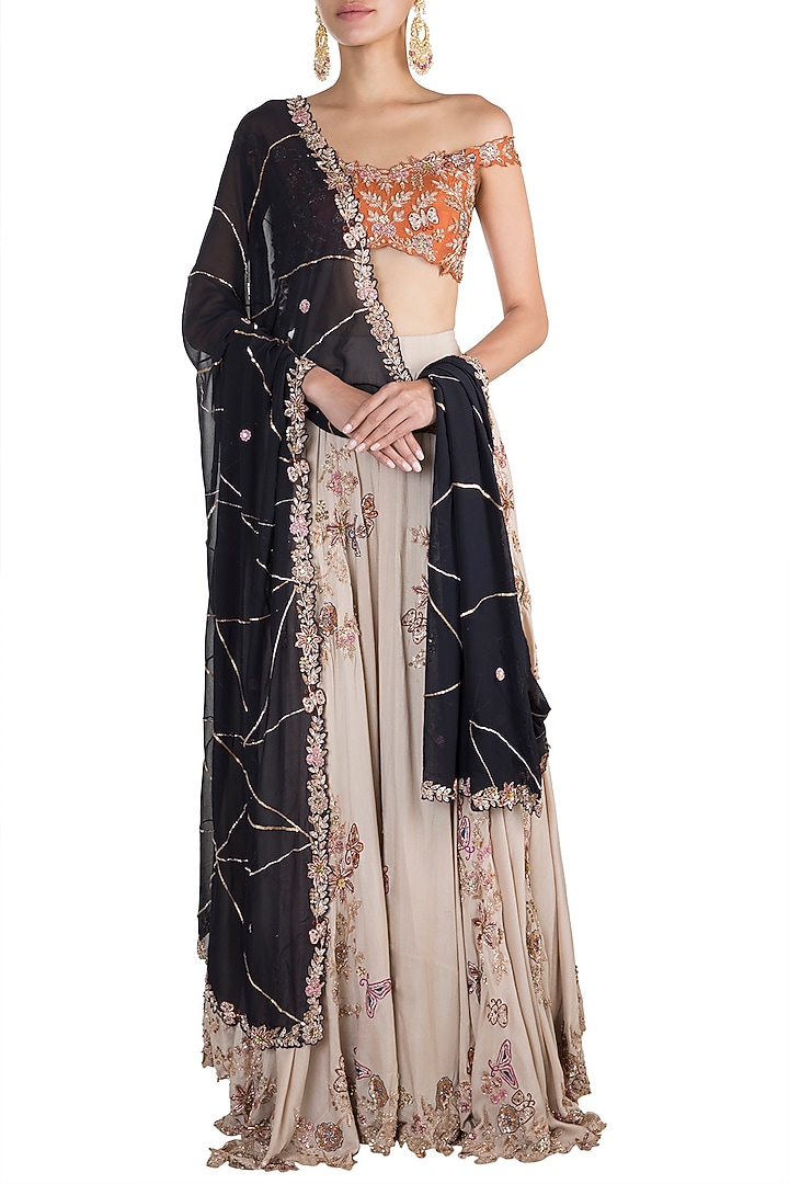 Ivory Silk Embroidered Lehenga Set For Girls by Pleats by Kaksha - Kids at Pernia's Pop Up Shop