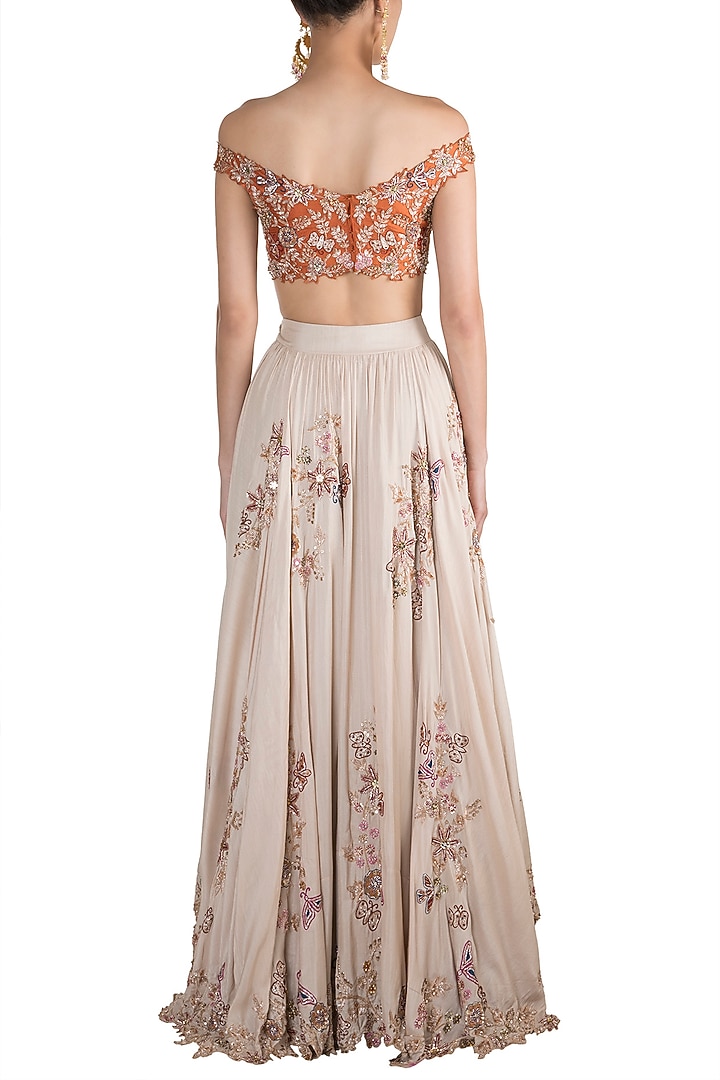 Ivory Silk Embroidered Lehenga Set For Girls by Pleats by Kaksha - Kids at Pernia's Pop Up Shop