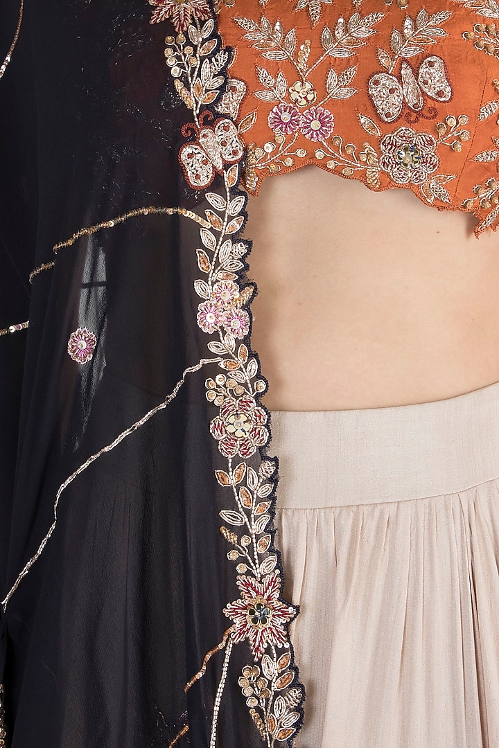 Ivory Silk Embroidered Lehenga Set For Girls by Pleats by Kaksha - Kids at Pernia's Pop Up Shop