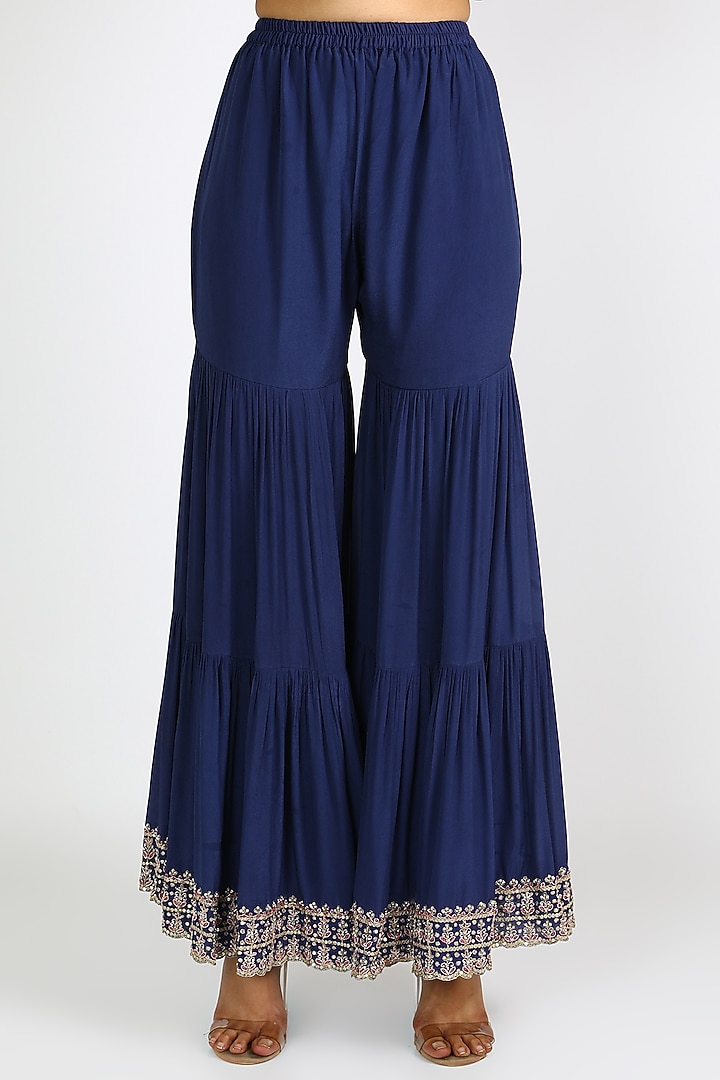 Cobalt Blue Crepe Sharara Set For Girls by Pleats by Kaksha - Kids at Pernia's Pop Up Shop