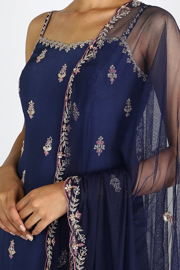 Cobalt Blue Crepe Sharara Set For Girls by Pleats by Kaksha - Kids at Pernia's Pop Up Shop